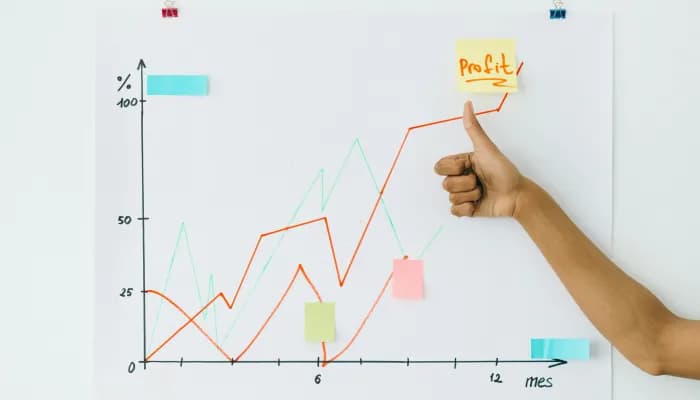 Business growth chart showing revenue percentage increases over time